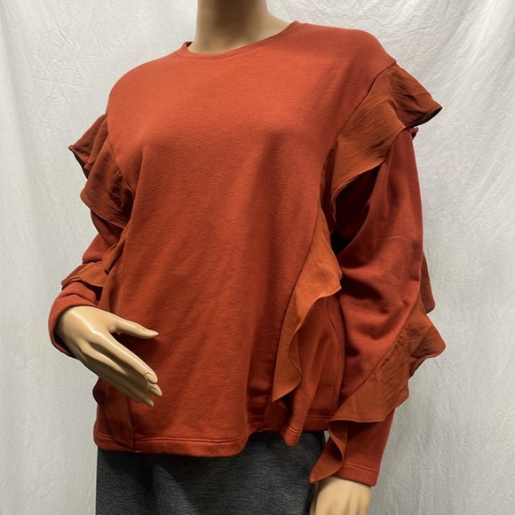 a new day Women's Rust Ruffled Sleeves Sweatshirt NWT - Picture 7 of 7
